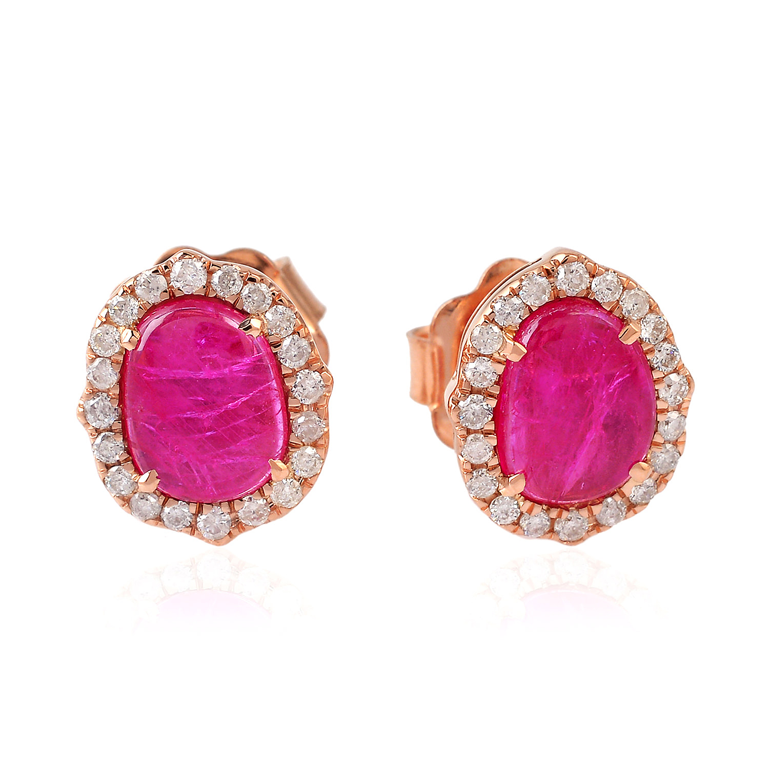 18k Solid Rose Gold Natural Ruby Pave Diamond Stud ...
