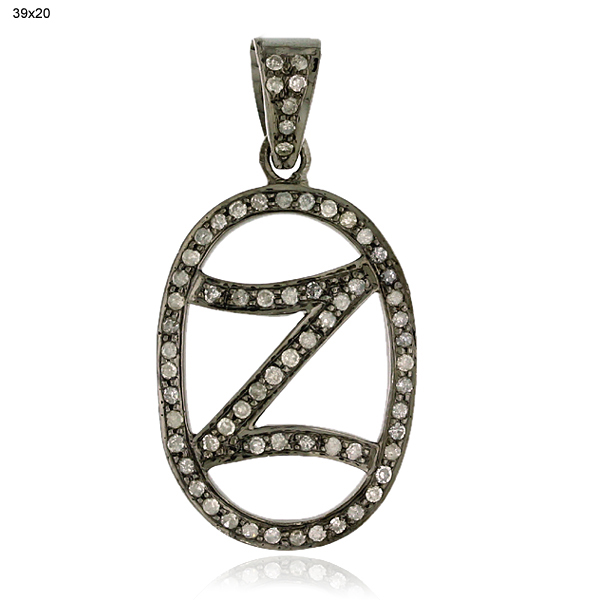 Pave Diamond 925 Sterling Silver Initial Z Pendant Jewelry