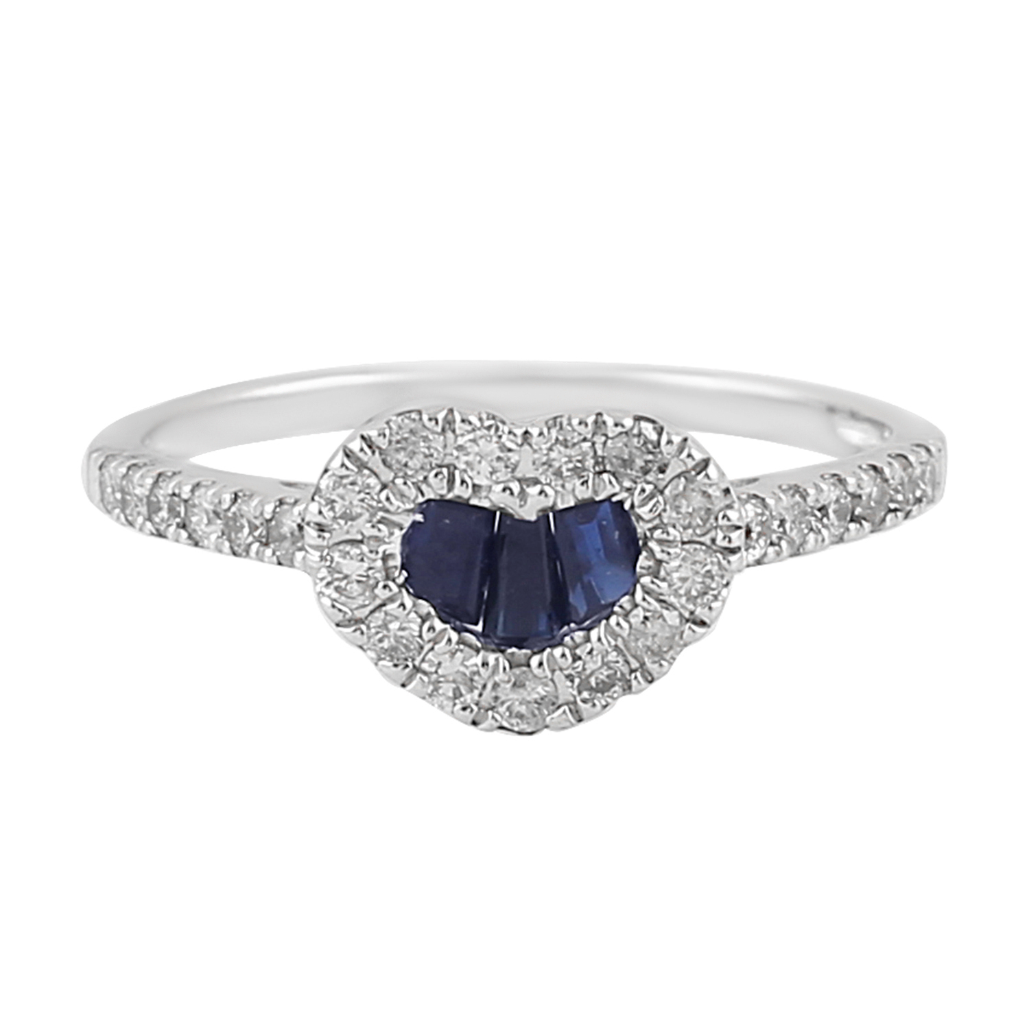 K Weiss Gold Natürlicher Diamant Blauer Saphir Herz Ring Handmade Schmuck