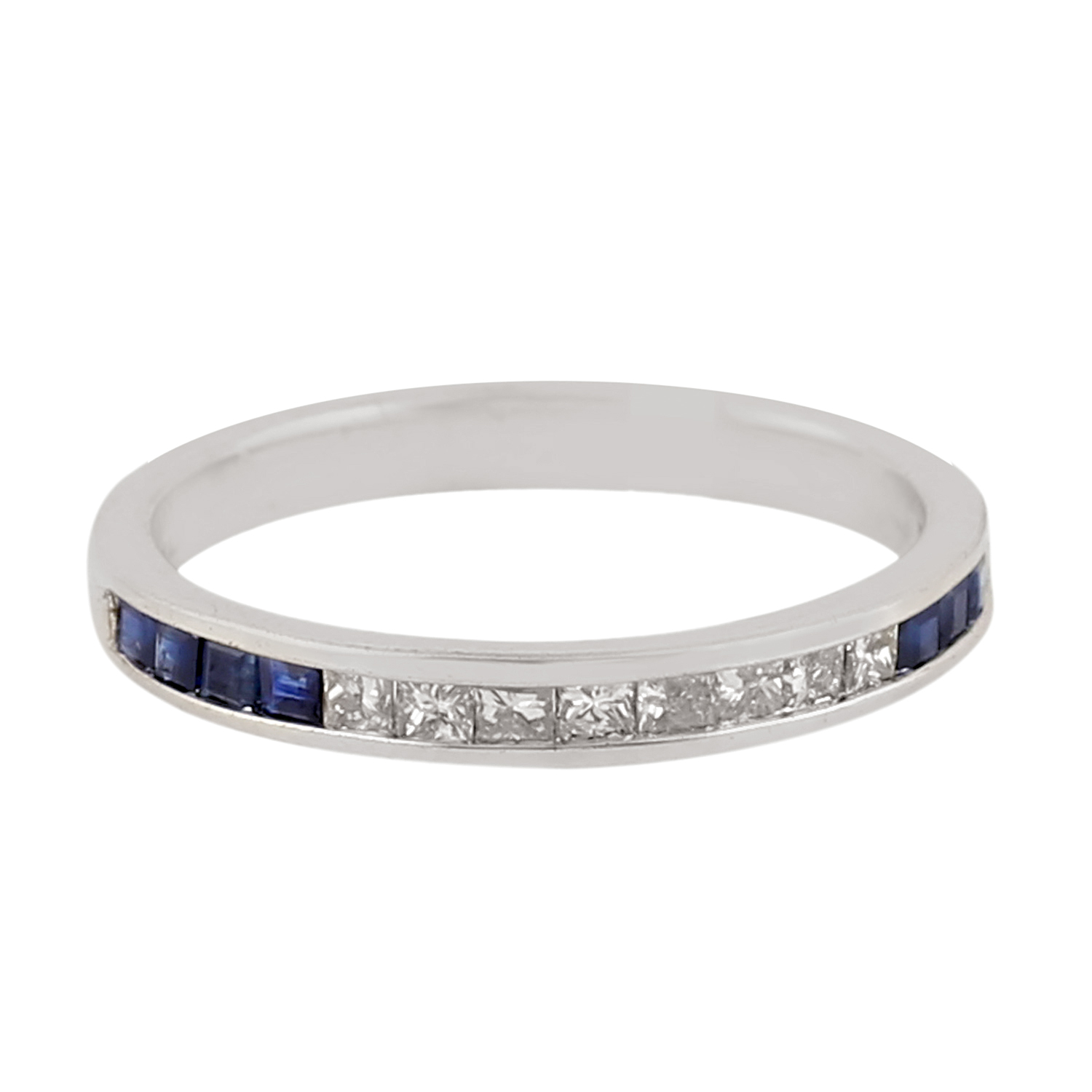k White Gold Natural Diamond Blue Sapphire Band Ring Women's Jewelry
