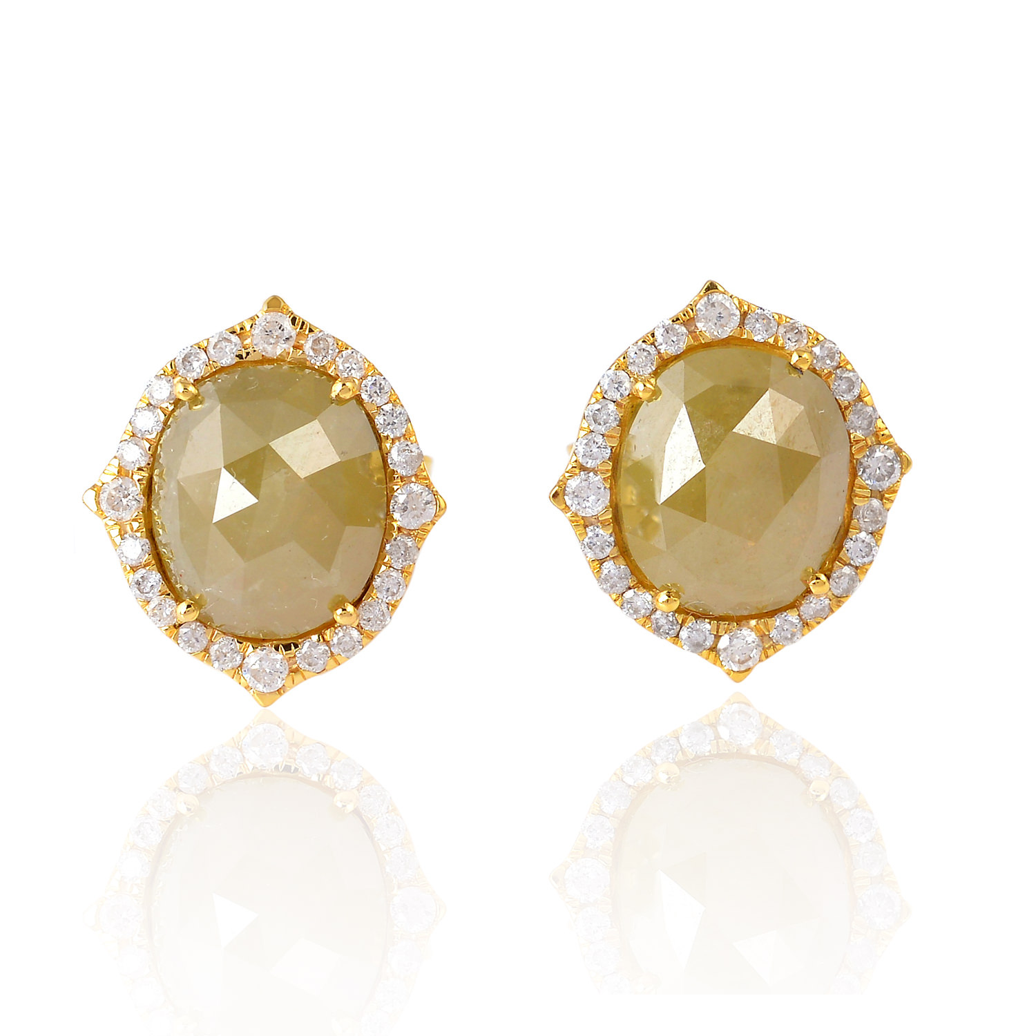 Solid 18k Yellow Gold 4.62ct Natural Ice Diamond Oval Shape Stud Earrings Sale!! | eBay