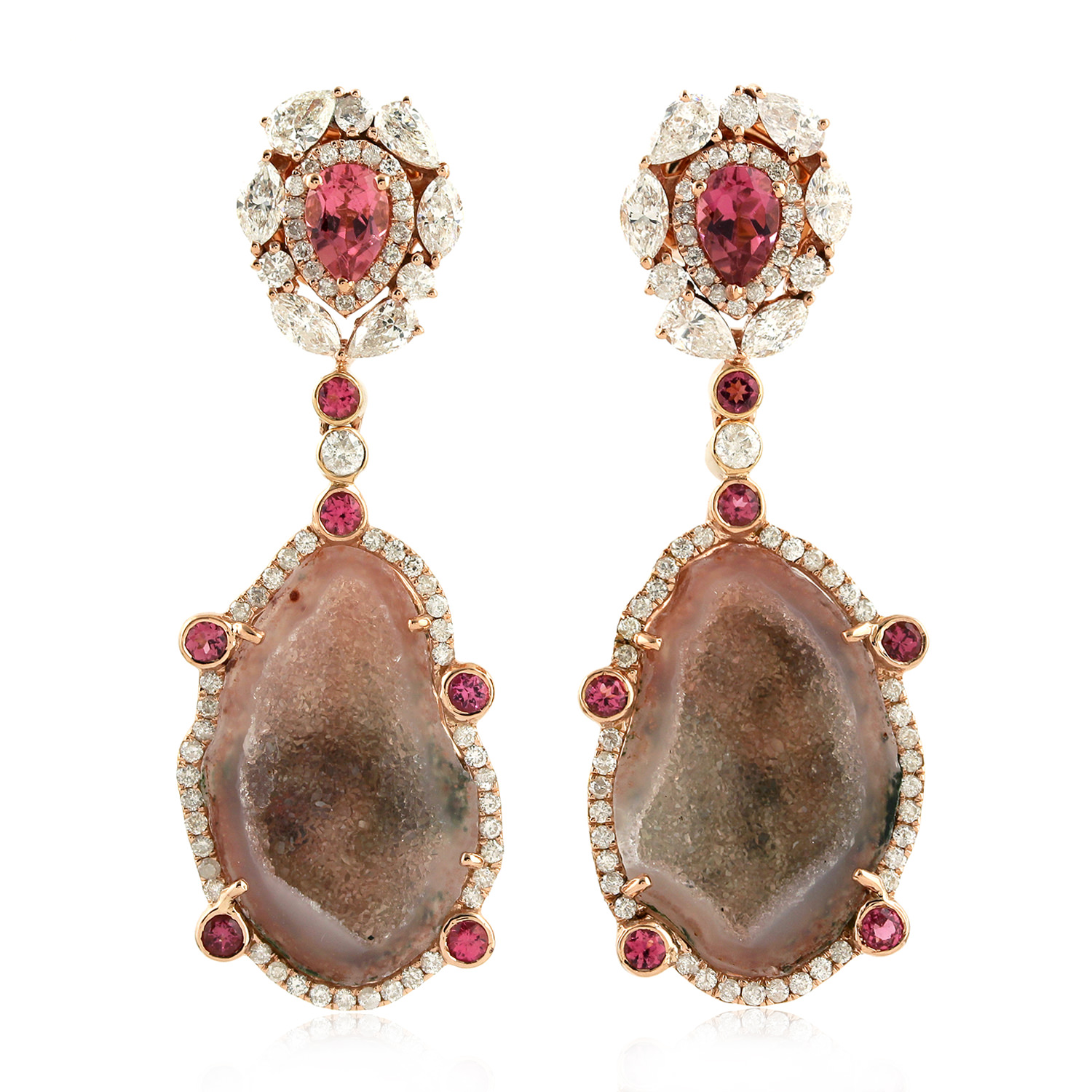 Women&#39;s Day Sale 16.7ct Natural Geode Dangle Earrings 18k Rose Gold Jewelry | eBay