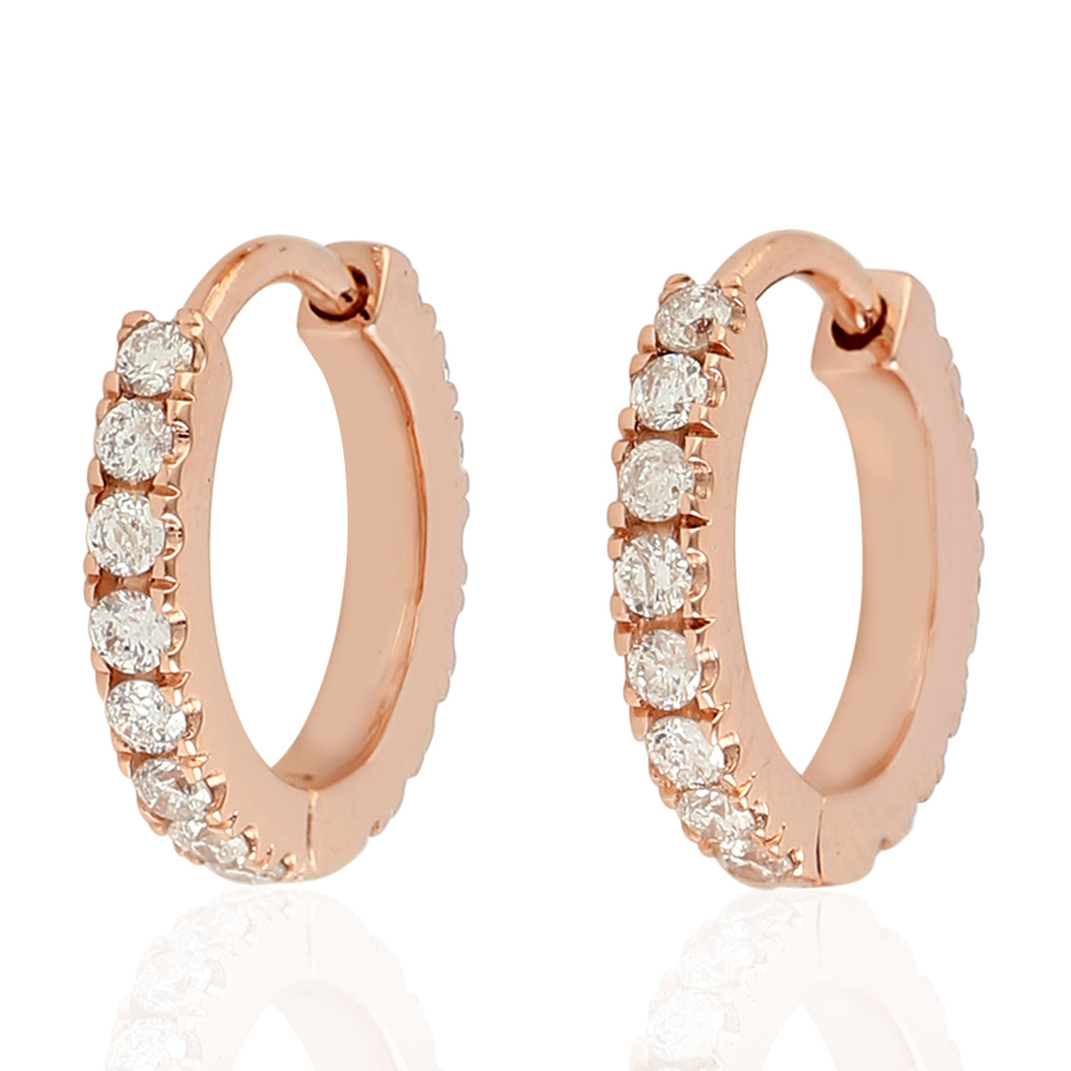 0.394ct Natural Diamond Huggie Earrings 18k Rose Gold Jewelry | eBay