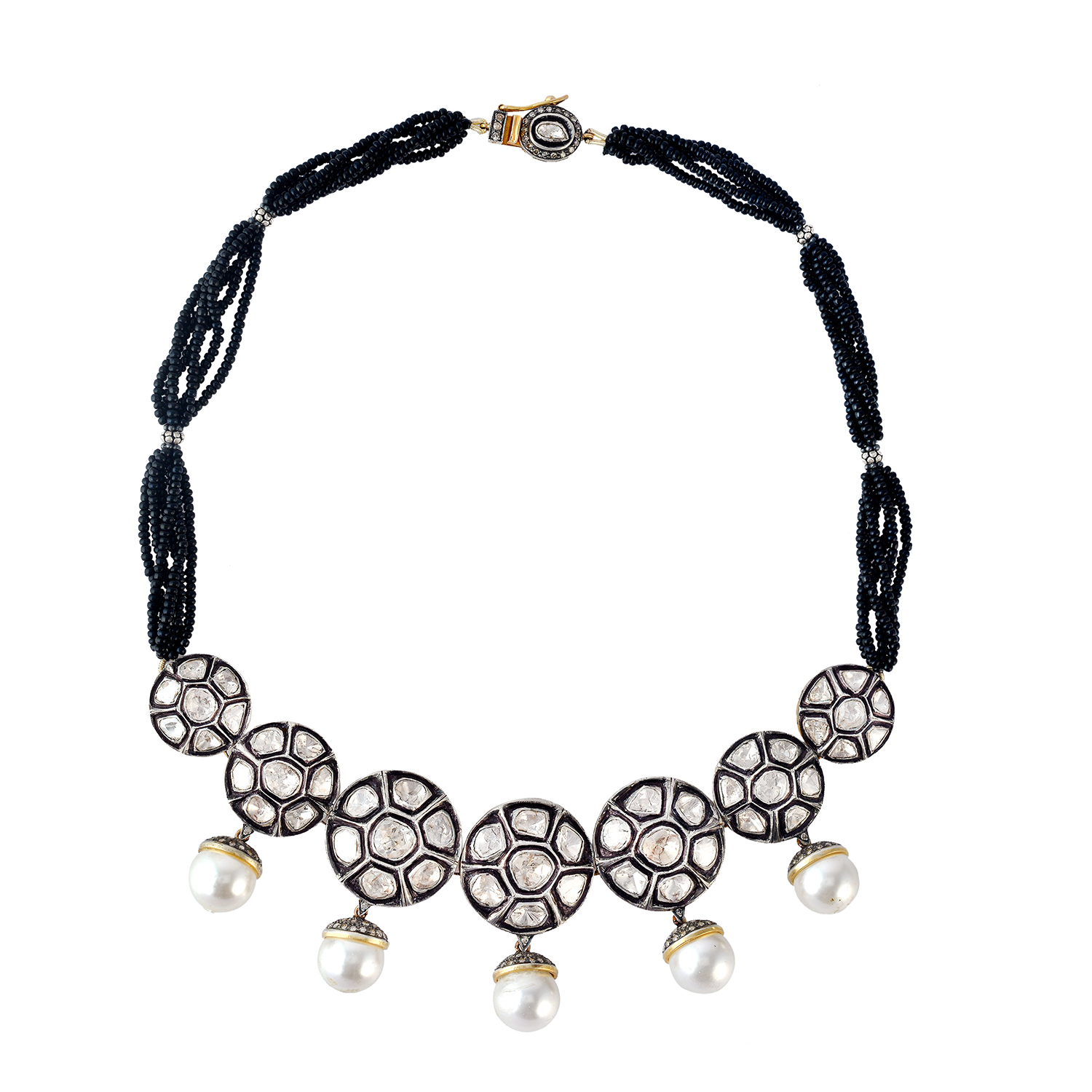 Uncut Diamond Onyx Gemstone Choker Necklace 14k Gold Pearl Jewelry For Sale | eBay