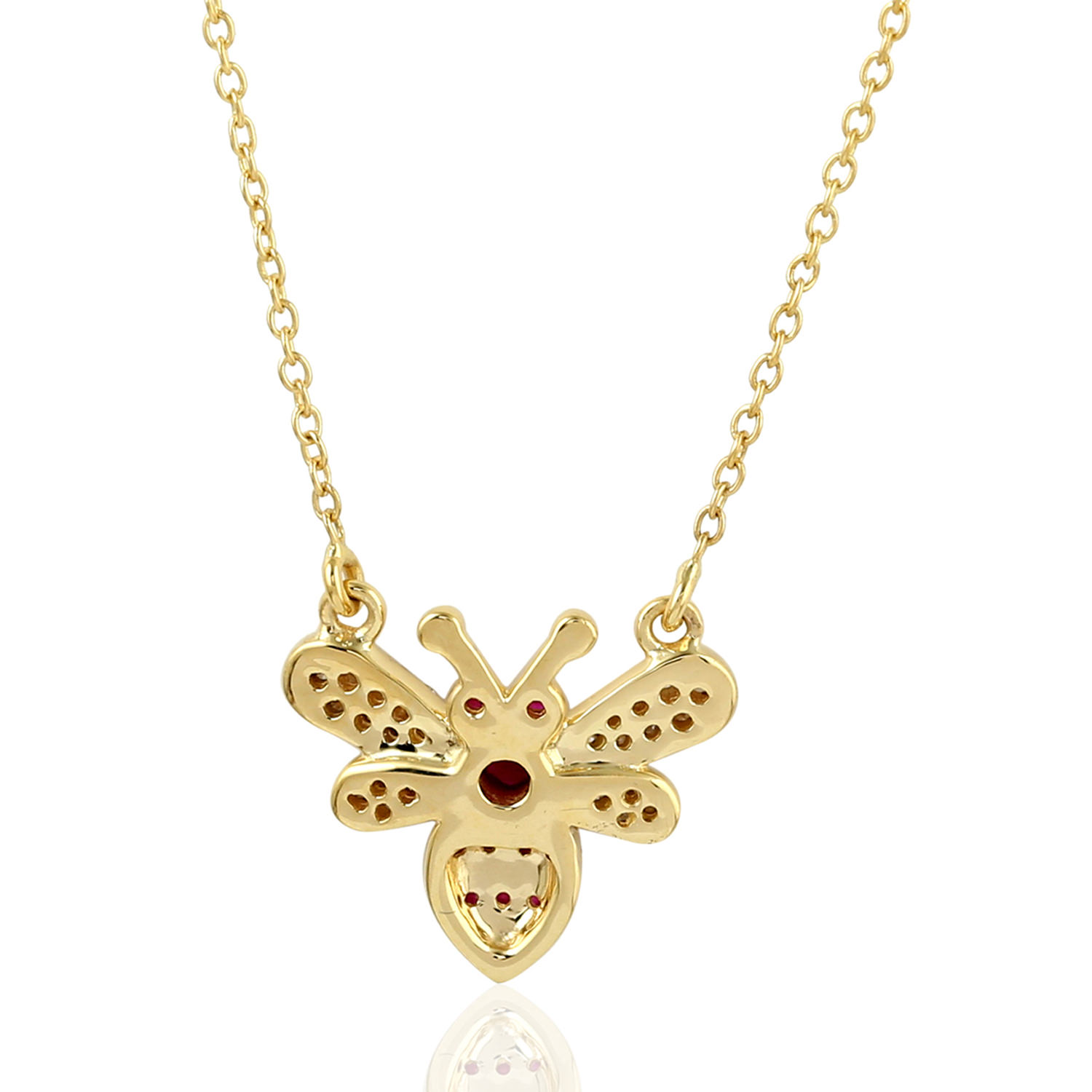 Diamond Ruby Honey Bee Locket Chain Necklace 18k Yellow Gold Jewelry On Sale | eBay