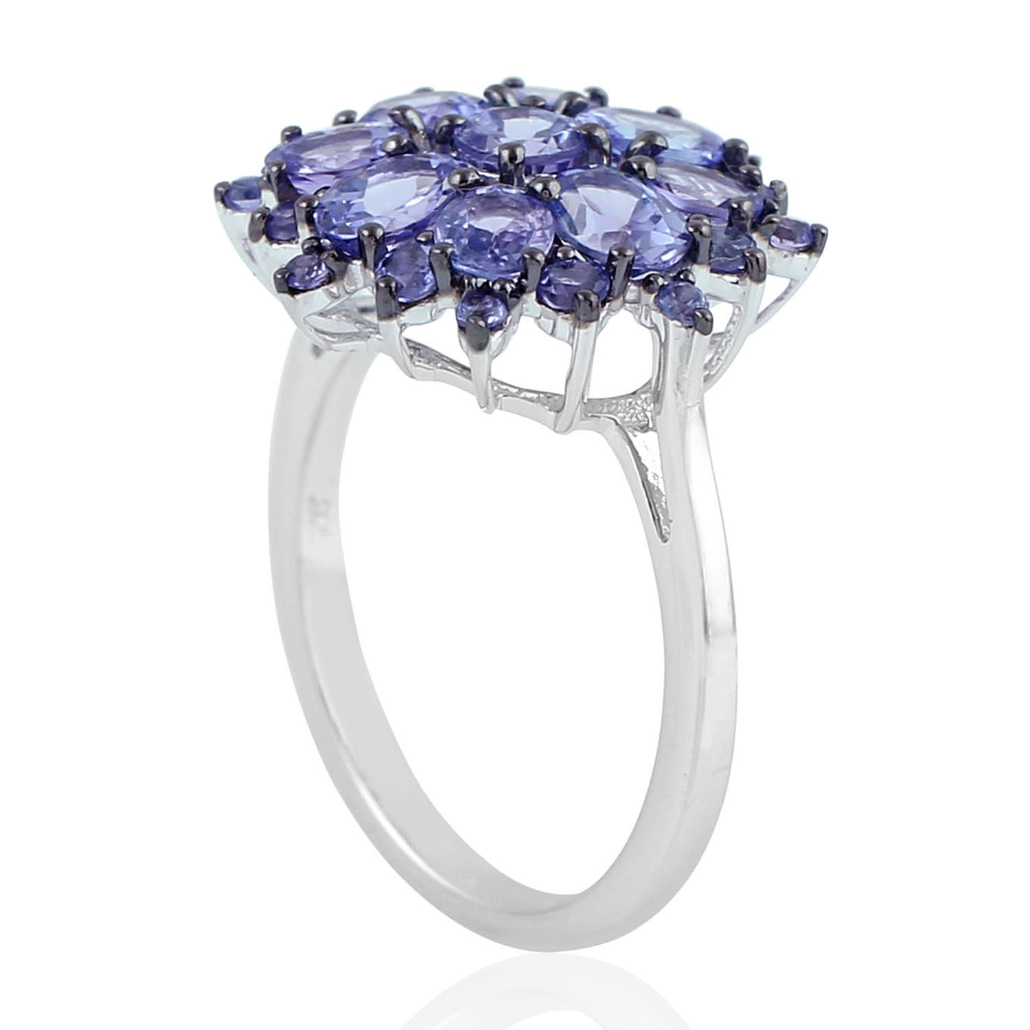 925 Sterling Silver Tanzanite Cluster Ring Handmade Jewelry For