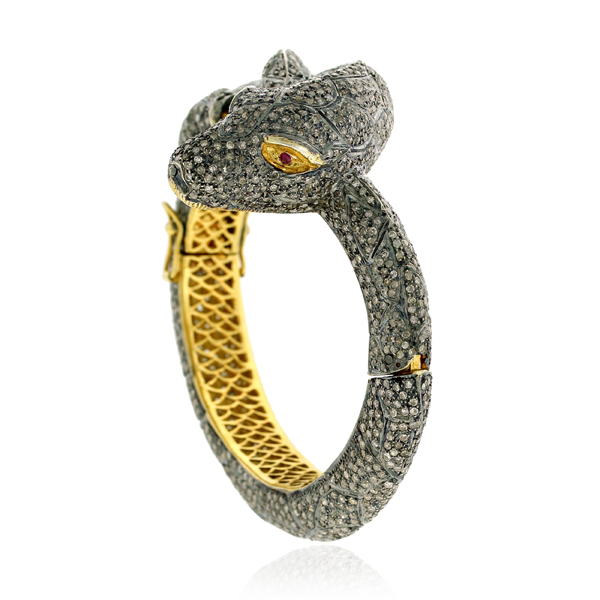 Pave Diamond Ruby 14k Gold Crocodile Bangle Bracelet 925 Sterling ...