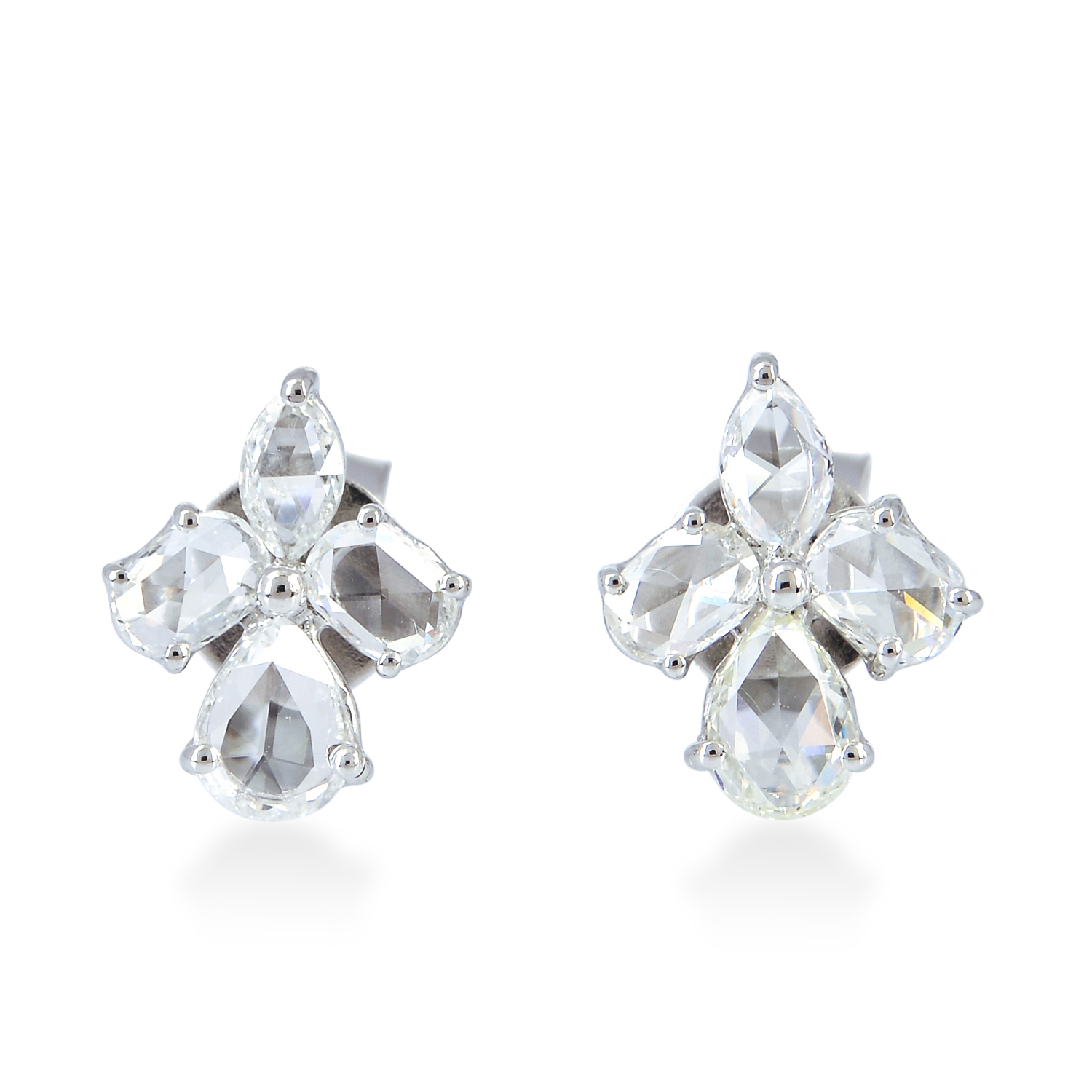 18kt Solid White Gold 0.82ct Rose Cut Diamond Stud Earrings Women Gift ...