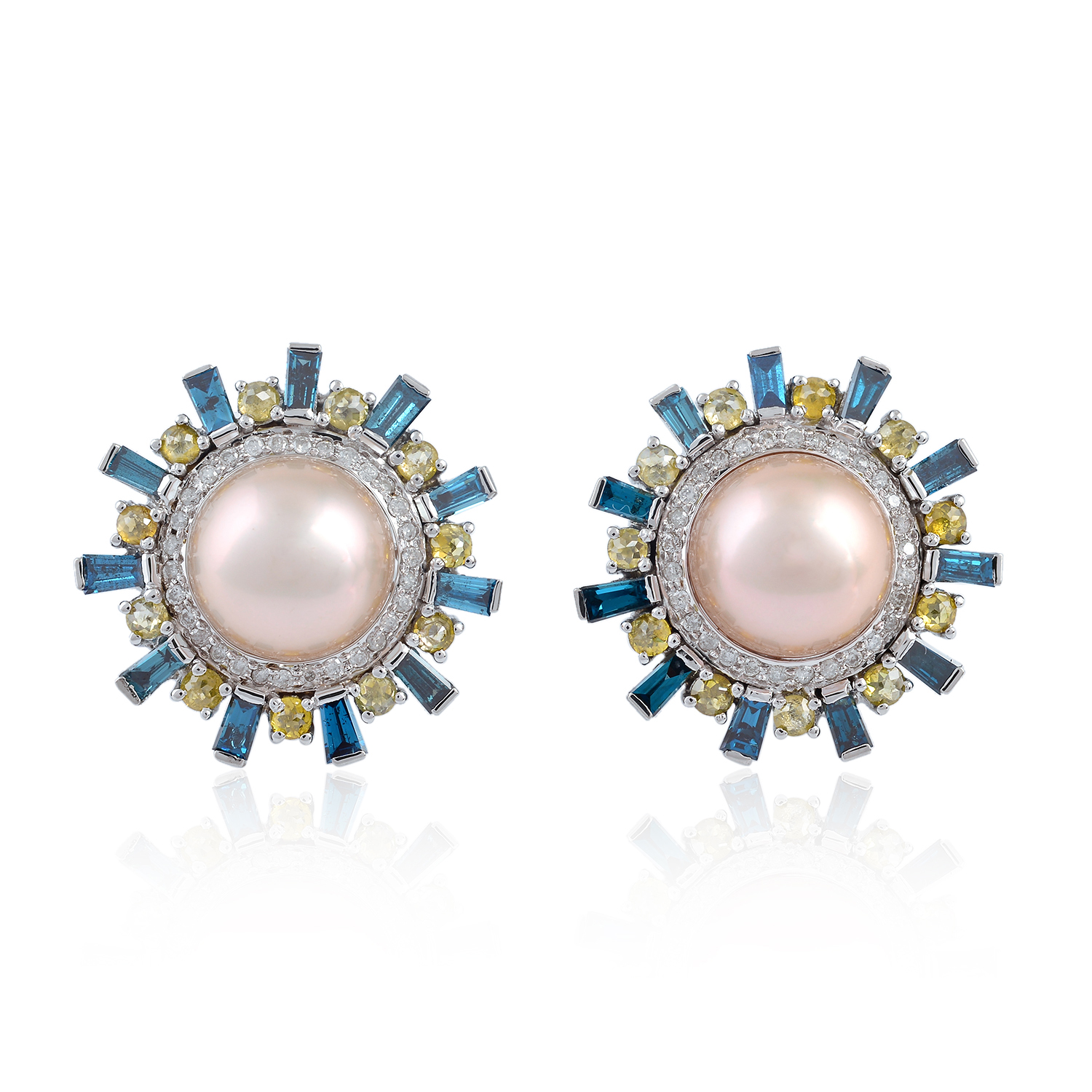 10.5ct Natural Pearl Diamond Stud Earrings 18kt Solid Gold Women ...
