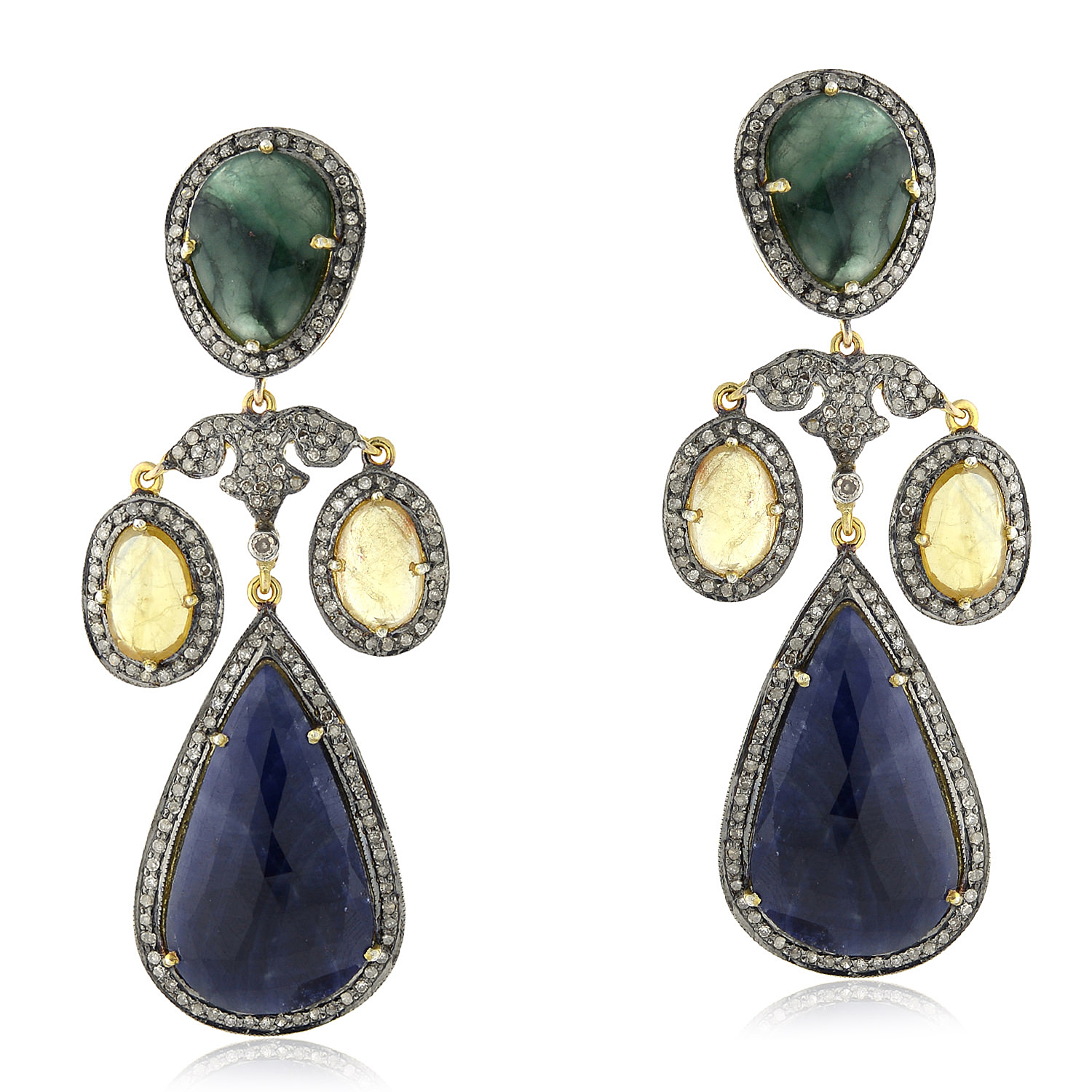 Women Day 925 Silver Diamond Multi Sapphire Emerald Chandelier Earrings ...