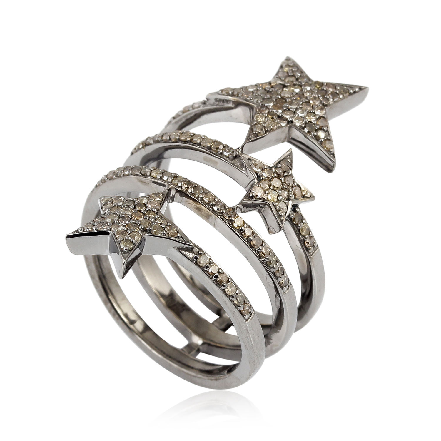 Star Spiral Ring 0.83ct Pave Diamond .925 Sterling Silver Party Wear ...