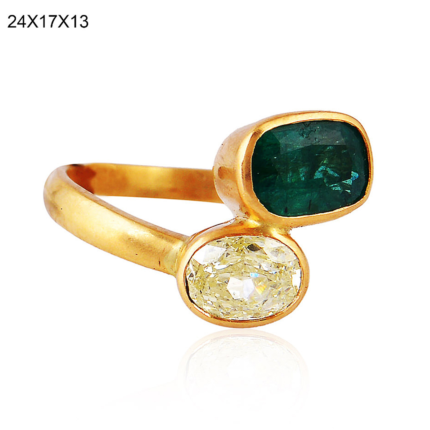 Genuine Emerald Natural Diamond 18k Yellow Gold Indian Ethnic Look Ring ...