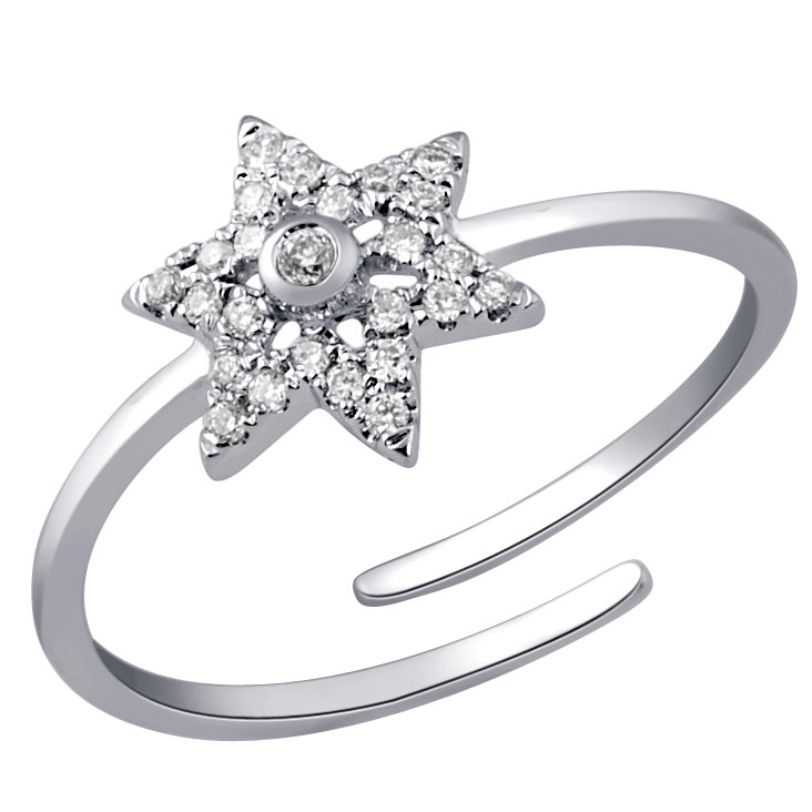 Natural Diamond Pave Star Midi Ring Solid 18K White Gold Fashion ...