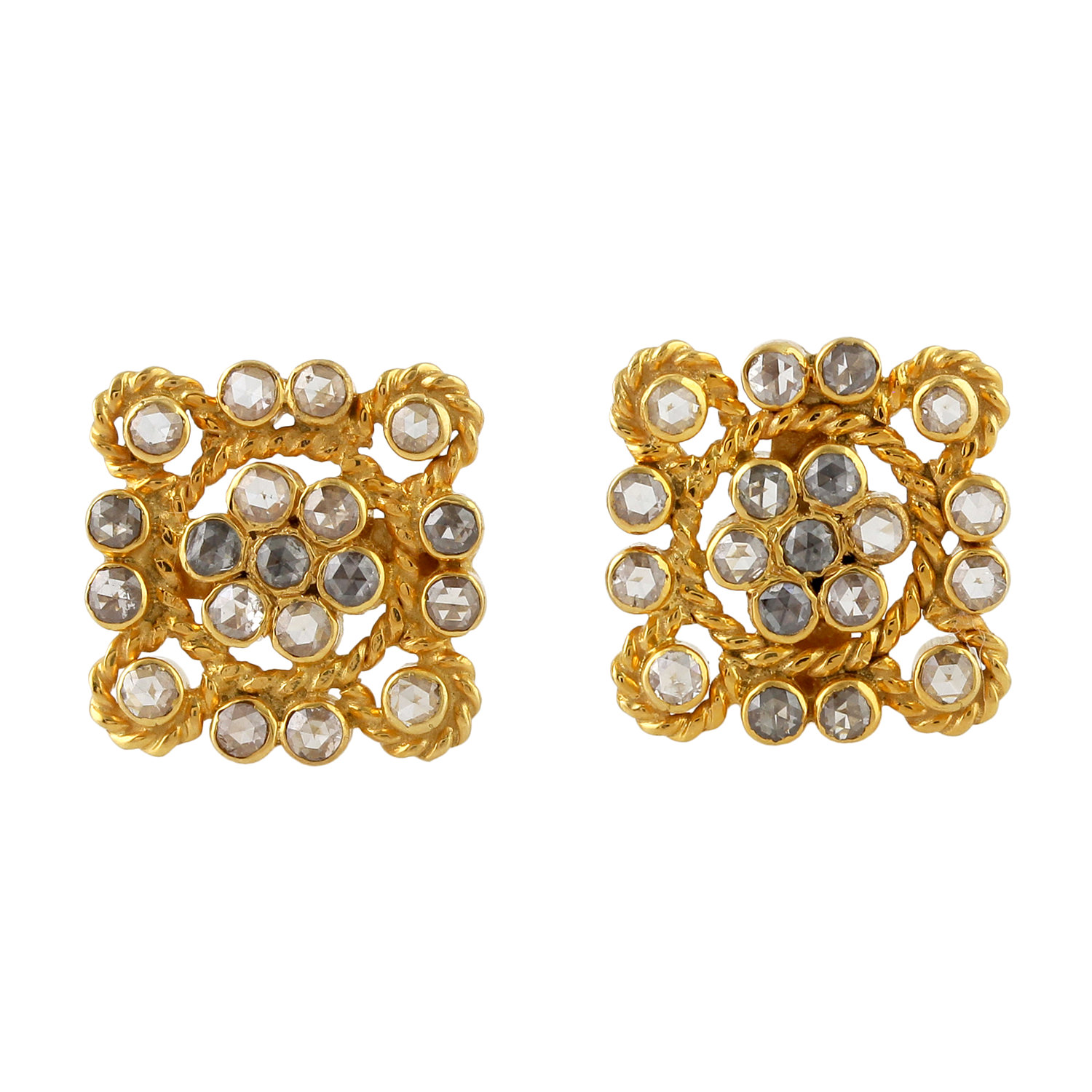 18 kt Solid Yellow Gold 0.54ct Diamond Indian Ethnic Look Stud Earrings ...