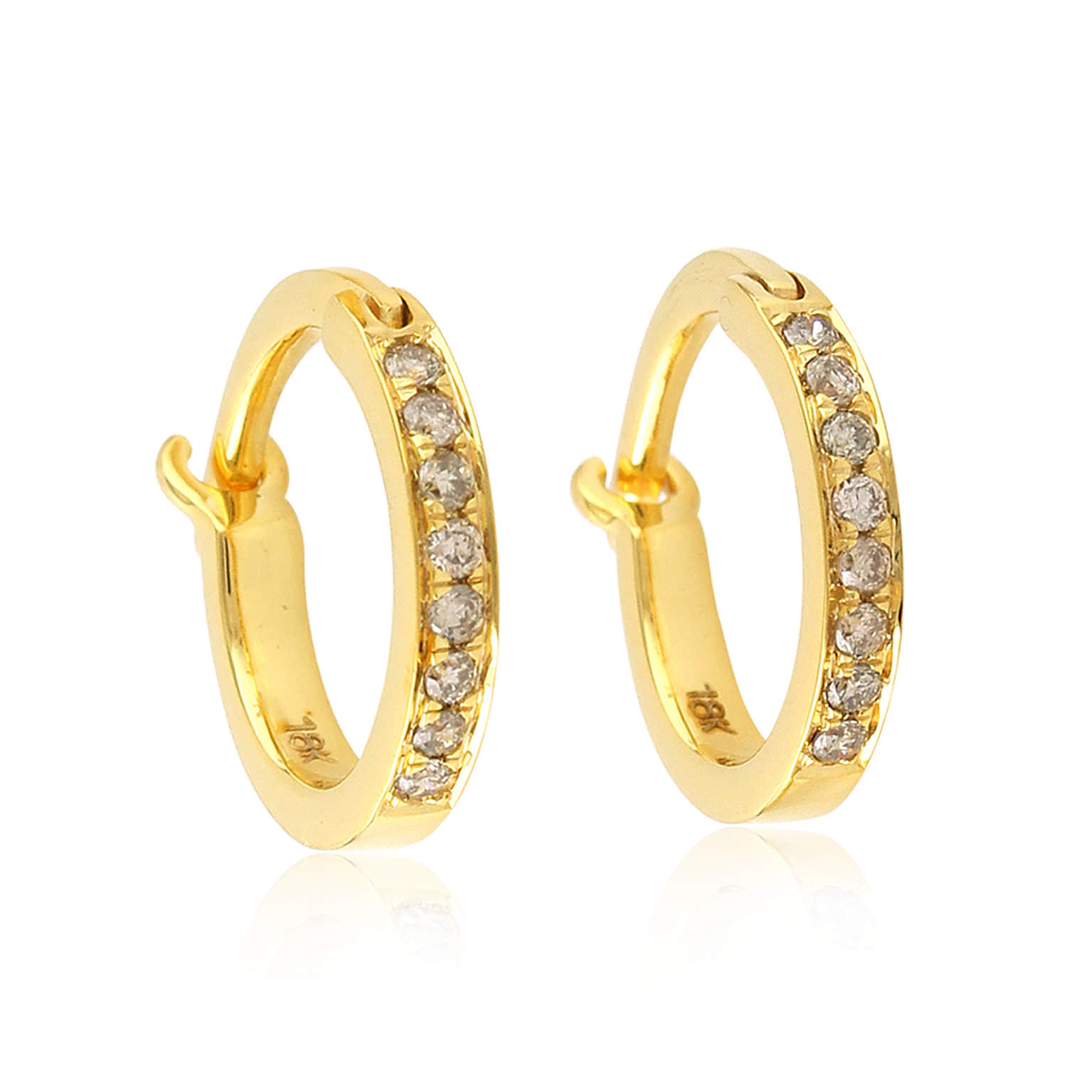 0.17ct Genuine Diamond Huggies Earrings 18k Solid Yellow Gold Handmade ...