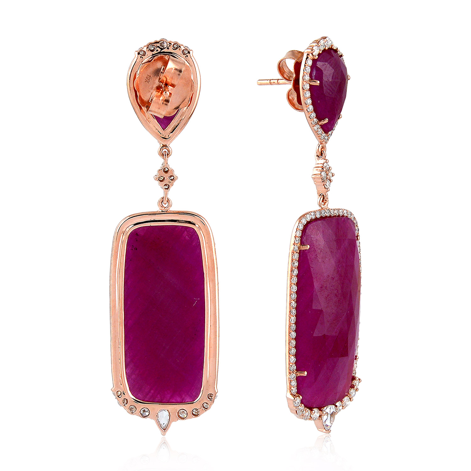 1.8ct Pave Diamond Ruby Drop/Dangle Earrings Solid 18k Rose Gold Women ...