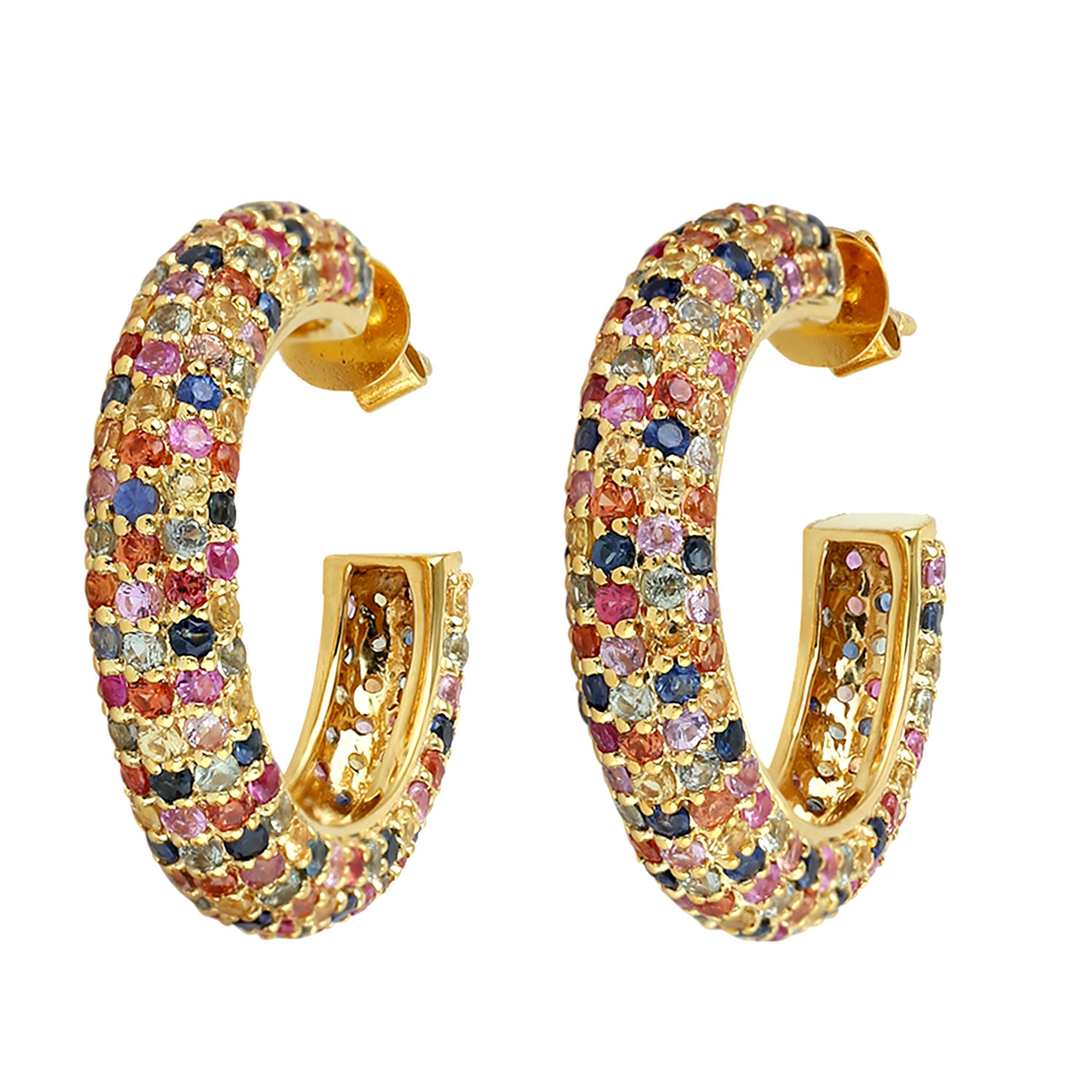 6.91 Natural Sapphire Hoop Earrings 18k Yellow Gold Jewelry | eBay