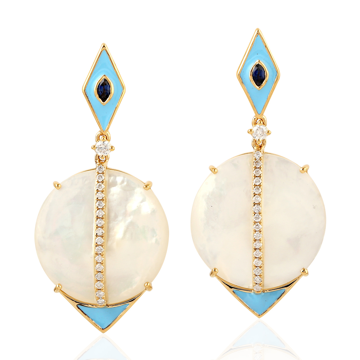 14.36ct Natural Mother of pearl Dangle Earrings 18k Yellow Gold Jewelry ...